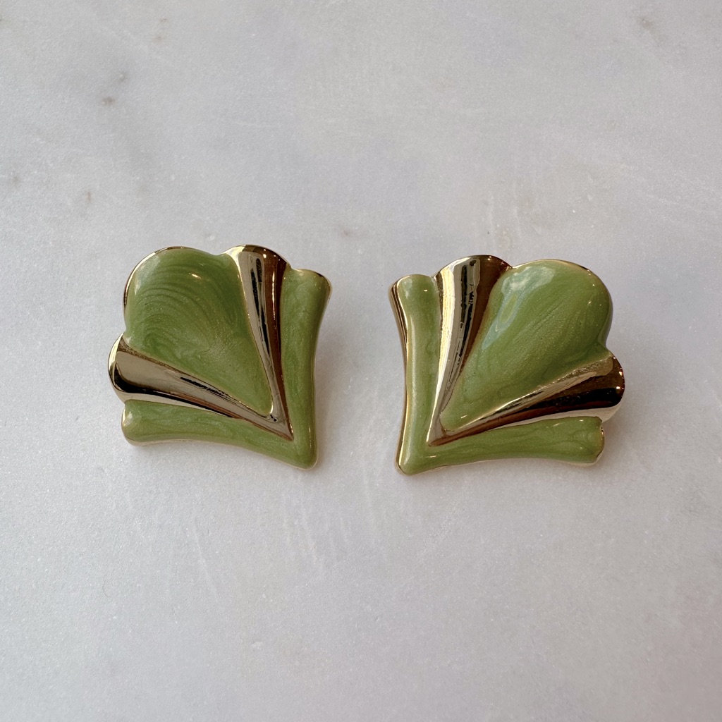 Vintage 1980s Gold And Green Earrings